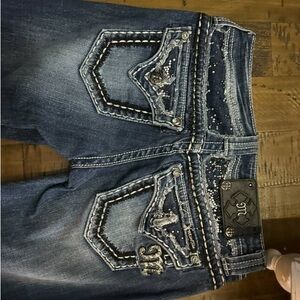 Miss Me Blue Boot Cut Jeans with Embellishments